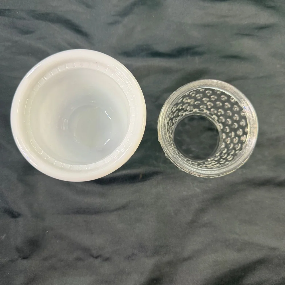 Vintage Avon Milk Glass Hobnail Fairy Lamp Votive Holder Clear Top 2 Piece